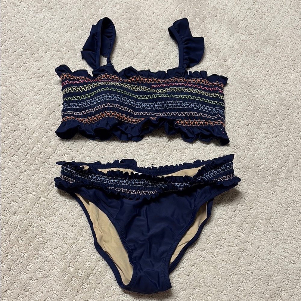 Navy Ruffled Smocked Bikini Set